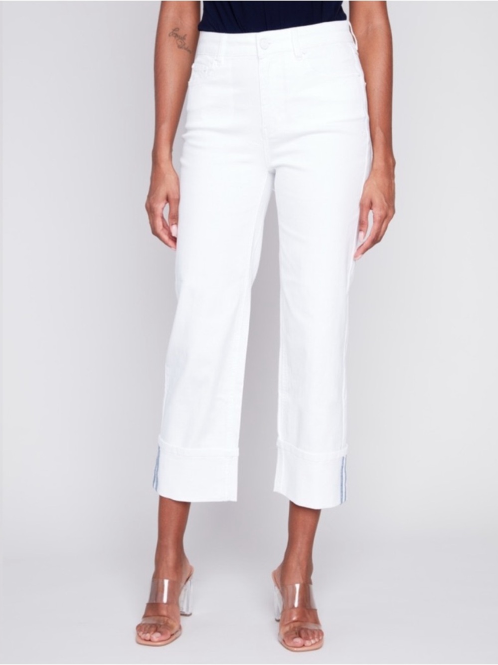 Charlie B White Wide Straight Leg Cuffed Jeans Size 2